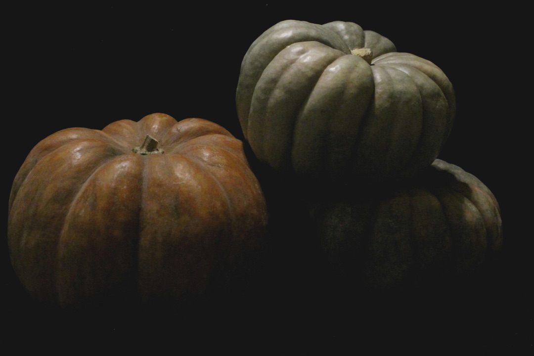 Tres calabazas en la oscuridad